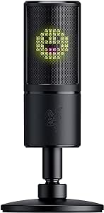 Razer Seiren Emote – میکروفون کندانسور جریانی با نمایشگر شکلک، میکروفون خازنی هیپرکاردیوئید، نمایشگر LED شکلک 8 بیتی، شکلک‌های واکنشی جریانی – مشکی، USB