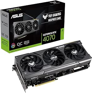 کارت گرافیک بازی Asus TUF Gaming GeForce RTX 4070 12GB GDDR6X OC Edition، حافظه 192 بیتی، ساعت تقویتی 2550 مگاهرتز، 5888 هسته CUDA، سرعت حافظه 21 گیگابیت بر ثانیه، PCIE 4.0، 3x2x HDMI، مشکی 2x