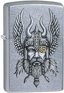 فندک ضد باد طرح Viking Warrior Zippo Nordic, Street Chrome Finish