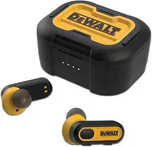 هدفون بلوتوث بی‌سیم واقعی DEWALT – هدفون بلوتوث TWS – هدفون‌های بی‌سیم با جعبه شارژ نوع C – هدفون‌های بی‌سیم ضد آب – صدای ممتاز Jobsite Pro-X1 برای کار در فضای باز