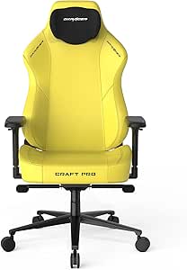 صندلی بازی کلاسیک DXRacer Craft Pro، بالشتک صندلی بسیار عریض و ضخیم، دسته های قابل تنظیم، پوشش محافظ دست ضد خراشیدگی، پشت سری فوم حافظه دار – زرد