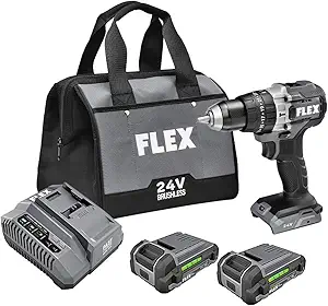 کیت دریل چکشی 2 سرعته FLEX 24V براشلس 1/2 اینچی 750 اینچ چکشی با (2) باتری لیتیومی 2.5 آمپر ساعتی و شارژر سریع 160 واتی – FX1251-2A