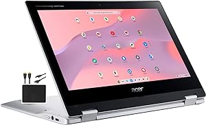 Acer 2023 جدیدترین لپ‌تاپ X360 کروم‌بوک اسپین 2 در 1 قابل تبدیل دانشجویی کسب و کار، پردازنده 8 هسته‌ای MediaTek MT8183C، 11.6 اینچ لمسی HD IPS، 4 گیگابایت رم، 64 گیگابایت eMMC، WiFi 5، سیستم عامل Chrome + کابل‌های MarXSol، Pure