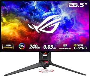 مانیتور گیمینگ ASUS ROG Swift 27 اینچ 1440P OLED DSC (PG27AQDM) – QHD (2560×1440)، 240 هرتز، 0.03 میلی‌ثانیه، سازگار با G-SYNC، پوشش میکرو بافت ضد تابش، نمایشگر 99% DCI-P3-True،