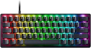 صفحه‌کلید گیمینگ Esports Razer Huntsman V3 Pro Mini 60%: سوئیچ‌های اپتیکال آنالوگ با ماشه سریع و فعال‌سازی قابل تنظیم – تنظیمات داخلی – کلیدهای مد دو منظوره – کلیدهای دوگانه PBT – مشکی