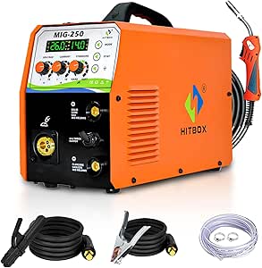 HITBOX MIG250 180A 240V MIG Welder 4 in 1 Digital MIG Welding Machine Flux Solid Wire MIG ARC Lift TIG Inverter Welders, VRD, Automatic Feed Wires, 2 سال گارانتی