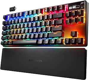 صفحه کلید گیمینگ HyperMagnetic SteelSeries Apex Pro TKL – سریعترین صفحه کلید جهان – فعال سازی قابل تنظیم – Esports Tenkeyless – صفحه نمایش OLED – RGB – کلیدهای PBT – USB-C – نسخه 2023