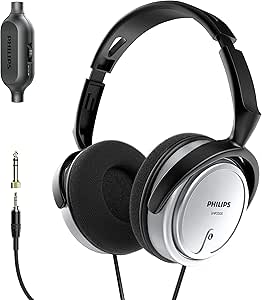 هدفون استریو سیمی PHILIPS Over Ear برای پادکست، هدست مانیتورینگ و ضبط استودیو برای کامپیوتر، کیبورد و گیتار با آداپتور نقره ای 6.3 میلی متری (1/4 اینچ)