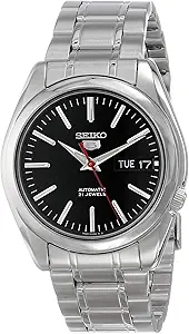 ساعت SEIKO SNKL45 اتوماتیک برای مردان مجموعه 5-7S – صفحه مشکی چشمگیر با عقربه های درخشان، تقویم روز/تاریخ، قاب و دستبند استیل ضد زنگ