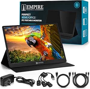 مانیتور قابل حمل Empire با بلندگو، مانیتور لپ تاپ 15.6 اینچی 1080P، مانیتور قابل حمل HDMI دوگانه USB-C سبک وزن برای لپ تاپ، بازی، بلندگو، مانیتور مسافرتی – تلفن PC MAC PS4/5 Xbox Switch (مشکی)