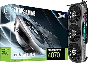 کارت گرافیک بازی ZOTAC Gaming GeForce RTX 4070 Trinity DLSS 3 12 گیگابایت GDDR6X 192 بیتی 21 گیگابیت در ثانیه PCIE 4.0، خنک کننده پیشرفته IceStorm 2.0، نورپردازی Spectra 2.0 RGB، ZT-D40P70D