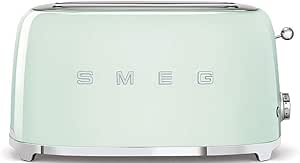 Smeg TSF02PGUK، توستر 2 برش رترو دهه 50، 6 سطح قهوه ای شدن، 2 شکاف نان بسیار عریض، عملکرد یخ زدایی و گرم کردن مجدد، سینی خرده نان قابل جابجایی، سبز پاستلی، 1 سال گارانتی