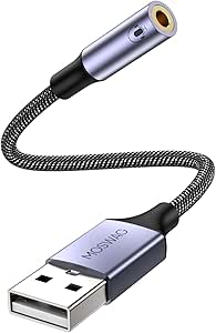 آداپتور MOSWAG USB به جک صوتی، آداپتور صوتی جک کارت صدا خارجی با مبدل استریو 3.5 میلی متری سازگار با هدست، رایانه شخصی، لپ تاپ، لینوکس، دسکتاپ، PS4 و دستگاه های دیگر (0.65 فوت/20 سانتی متر)