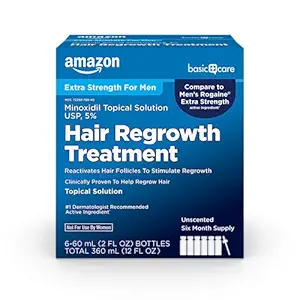 آمازون Basic Care Extra Strength Hair Regroth for Men, (محلول موضعی ماینوکسیدیل USP 5%)، عرضه 6 ماهه، بدون بو، 2 اونس (بسته 6 عددی)