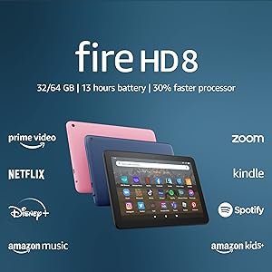 تبلت Amazon Fire HD 8، صفحه نمایش 8 اینچی HD، 64 گیگابایت، پردازنده 30 درصد سریعتر، طراحی شده برای سرگرمی های قابل حمل، (نسخه 2022)، جین