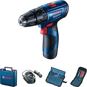 دریل ضربه ای بی سیم حرفه ای Bosch GSB 120-Li 2Ah با باتری و شارژر مجموعه 23 تکه