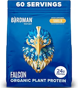 پودر پروتئین گیاهی BIRDMAN فالکون ارگانیک، بدون استویا و شکر، پروتئین گیاهی، کم کربوهیدرات، بدون لبنیات، کتو، پروتئین غیر آب پنیر، پروبیوتیک، پروتئین نخود | طعم وانیل – 60 وعده – 3.9 پوند