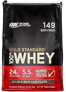 منبع اصلی پودر پروتئین آب پنیر 100% استاندارد طلایی Optimum Nutrition (ON)، 24 گرم پروتئین برای حمایت و ریکاوری عضلات – شکلات مضاعف غنی، 10 پوند، 149 وعده (4.54 کیلوگرم)