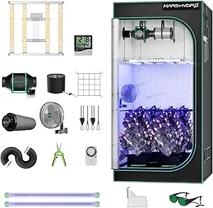 کیت چادر رشد هوشمند MARS HYDRO 3×3 سیستم کامل FC-E3000 APP Control Led Grow Light 1184Pcs LED 1680D High Reflective Mylar Grow Tent با کیت تهویه 4 اینچی، فن گیره چادر رشد با ADLITE UV55