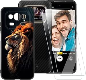 قاب ESACMOT Lion Pattern سازگار با Ulefone Armor 25T 4G + [2 Pack] محافظ صفحه شیشه ای مقاوم، پوشش محافظ صفحه ضد ضربه برای Ulefone Armor 25T 4G (6.78 اینچ)