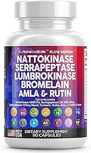 مکمل آنزیم Clean Nutraceuticals Nattokinase 4000 FU Serrapeptase 120000 SPU Lumbrokinase با آنزیم بروملین پاپایا پاپایا عصاره روتین آملا منیزیم ویتامین B6 و کپسول VIT C