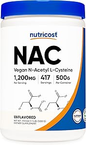 پودر Nutricost N-Acetyl L-Cysteine ​​(NAC) 500 گرم – NAC وگان، غیر GMO، بدون گلوتن