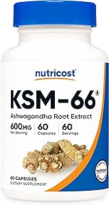 Nutricost KSM-66 عصاره ریشه آشواگاندا 600 میلی گرم، 60 کلاه گیاهی – 5٪ بیانولید – با BioPerine – عصاره ریشه تمام طیف