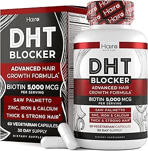 مکمل رشد بلوکر DHT Hairo Nutrition – بیوتین با قدرت بالا و نخل اره برای رشد مجدد – درمان از دست دادن طبیعی برای زنان و مردان – به تحریک رشد فولیکول کمک می کند