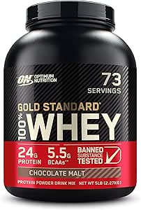 پودر پروتئین آب پنیر 100% استاندارد طلای Optimum Nutrition، مالت شکلاتی، 5 پوند (بسته بندی ممکن است متفاوت باشد)