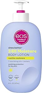 لوسیون بدن eos Shea Better – ترمه وانیلی، مراقبت از پوست 24 ساعته مرطوب، سبک و غیر چرب، ساخته شده با شی طبیعی، گیاهی، 16 فلور اونس