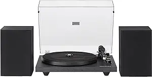 دستگاه ضبط سیستم HiFi چرخان Crosley C62C با بلندگو، بازو قابل تنظیم، کارتریج مگنت متحرک، گیرنده بلوتوث، 40 وات در هر کانال و ضد اسکیت، مشکی