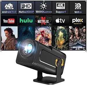 Smart Mini Projector XGODY Gimbal5 Android 11 Full HD Projector Native 1080P 4K Support 5G WiFi 6 Bluetooth 5.0 Projector Movie Home Electric Focu Auto Keystone 180 Rotating for PC/Lap/PS5 Dull Black