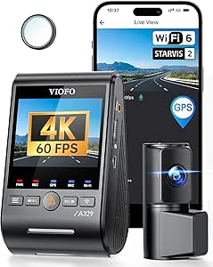 VIOFO A329 اولین داش کم 4K 60 فریم بر ثانیه در جلو و عقب، دو سنسور STARVIS 2، پشتیبانی از حافظه 4 ترابایتی SSD و کارت microSD 512 گیگابایتی، کنترل داخلی Wi-Fi 6، دوربین داش با کیفیت Ultra HD 4K برای خودروها، 2 کانال HDR