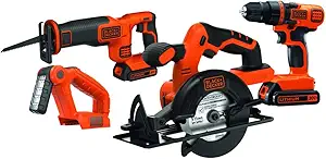 کیت دسته کوچک موسیقی جاز Black+Decker 20V Max Power Tool ، 4 ابزار برق بدون سیم با 2 باتری و شارژر (BD4KitCDCRL) تنظیم شده است