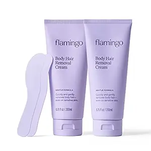 کرم رفع موهای بدن Flamingo با اپلیکاتور اسپاتول ، فرمول ملایم ، ایمن برای پوست حساس ، 6.76 fl Oz ، بسته 2