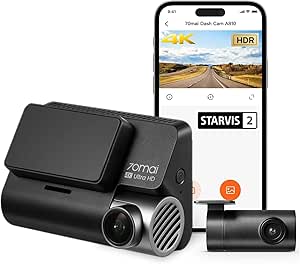 70MAI 4K DASH CAM A810-2 مجموعه با Sony Starvis 2 IMX678 ، Dual HDR جلو و عقب دوربین RC12 ، ساخته شده در GPS ، بینایی جغد شب ، حالت نگهبان پارکینگ هوشمند ، تشخیص حرکت هوش مصنوعی ، ضبط زمان