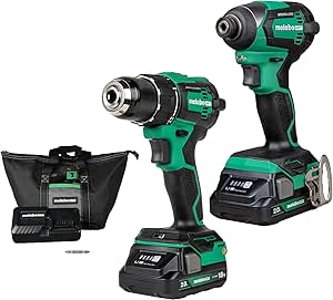 Metabo HPT 18V Multivolt ™ مته بدون برس بدون برس درایور و ضربه درایور Impact Combo | شامل باتری های 2-18V 2.0AH | گارانتی ابزار Lifetime | kc18dexqb