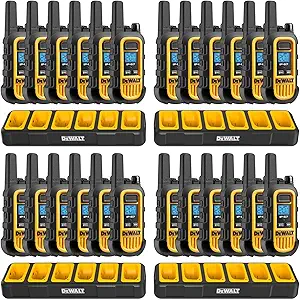 DEWALT DXFRS300 1 WATT Heavy Duty Walkie Talkies-ضد آب ، مقاومت در برابر شوک ، دوربرد و رادیو دو طرفه قابل شارژ با VOX (24 شارژرهای باند بسته W/ 4x) (4DXFRS300-BCH6)