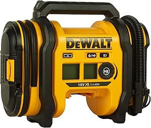 کمپرسور هوای بی سیم Dewalt ، پمپ برقی با فشار بالا ، آداپتور اتومبیل 12 ولت ، 11 بار/160 psi ، چراغ LED ، نمایشگر LCD ، خاموش کردن خودکار ، حالت های فشار دوگانه-سیاه/زرد ، DCC018N-XJ