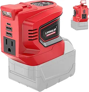 اینورتر قدرت 200W برای باتری Milwaukee 18V ، DC 18V به AC 110-120V باتری اینورتر ، ژنراتور نیروگاه قابل حمل ، باتری آداپتور شارژر پریز W/ 2 درگاه های USB و 1 Type-C & 1 Outlet AC