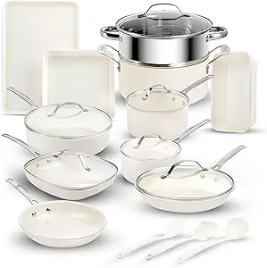 Gotham Steel 20 PC Pookware Cookware Cookware Nonstick ، ​​Pots و Pans Non Stick را برای آشپزخانه با ظروف و وسایل آشپزخانه ، گلدان ها و قابلمه ها برای پخت و پز ، مجموعه وسایل آشپزی غیر سمی ، اجاق گاز و ماشین ظرفشویی ایمن تنظیم کنید.