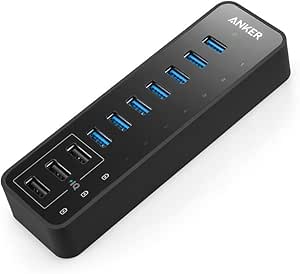 ANKER USB HUB ، USB 3.0 HUB ، 10 پورت 60W Data Hub ، با 7 پورت USB 3.0 ، 3 پورت شارژ PowerIQ ، سازگار با MacBook ، IMAC ، Dell XPS ، Surface Pro ، iPhone ، iPad Air ، سری کهکشان ، موبایل HDD