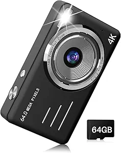 دوربین دیجیتال ، 4K 64MP UHD Autofucos 18X بزرگنمایی دیجیتال با کارت میکرو SD 64 گیگابایتی ، نقطه جمع و جور قابل حمل و دوربین شلیک برای عکاسی از نوجوانان نوجوانان مبتدی مبتدی ، سیاه