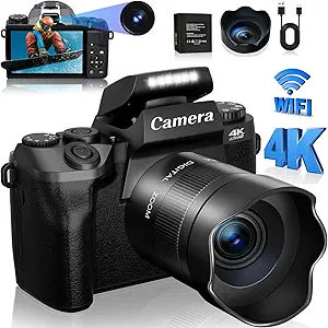 دوربین های عکاسی ، دوربین Vlogging 4K 64MP برای YouTube ، دوربین دیجیتال فوکوس خودکار با بزرگنمایی دیجیتال 4.0