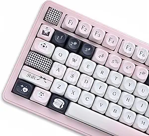 پروفایل MOA Keycaps زیبا ، PBT Dye-Sub Kawaii Keycaps Pink and Black Custom Custom Size Keycap تنظیم شده برای Cherry MX Switch Switch ANSI 75 ٪ 60 ٪ صفحه کلید بازی مکانیکی کیبورد خامه ای (126Keys)