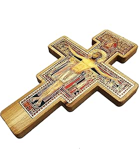 کاشیکس چوبی دست ساز Franciscan ، San Damiano ، Wall Cross ، کیفیت برتر ، چوب راش ، هدیه برای خانه ، نماد ایمان و دین ، ​​دکوراسیون منزل ، برای ارتدکس و کاتولیک ها ، نماد ، اندازه S