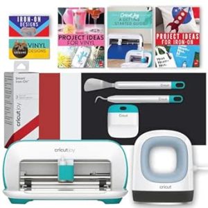 دستگاه شادی Cricut Joy و Mini Easy Press با کیت ابزار و بسته نرم افزاری Smart -On Vinyl Sampler – دستگاه برش و فشار حرارتی کوچک با لوازم جانبی HTV ، برش قابل حمل و دستگاه های فشار آهن