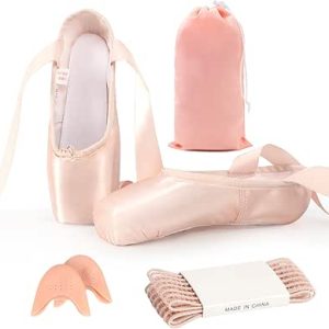 کفش های باله Pointe ، کفش های باله صورتی برای دختران و بانوان با لنت های انگشت باله/باند الاستیک