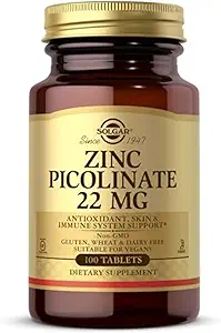 Solgar Zinc Picolinate 22 میلی گرم ، 100 قرص – ترویج پوست سالم – از سیستم ایمنی بدن ، طعم طبیعی و بینایی پشتیبانی می کند – آنتی اکسیدان – غیر GMO ، وگان ، گلوتن ، بدون لبنیات ، کوشر – 100 وعده