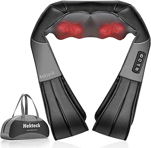 ماساژور گردن و پشتی Nekteck Shiatsu با گرمای تسکین دهنده ، بافت عمق الکتریکی 3D بالش ماساژ برای شانه ، پا ، تسکین درد عضلات بدن ، خانه ، محل کار و استفاده از ماشین ، شامل حمل کیسه